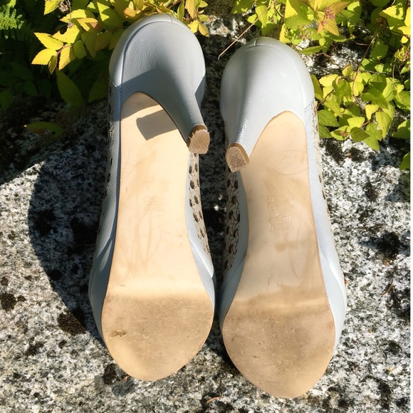 Sacha London Designer Perforated Blue Gray Pumps - Picture 5 of 7